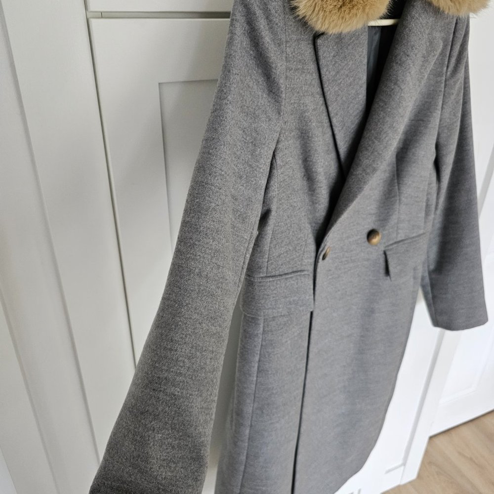 Topshop Grey Double Breasted Nancy Coat w/ Removable Faux Fur Collar 6 Like New - Picture 4 of 16